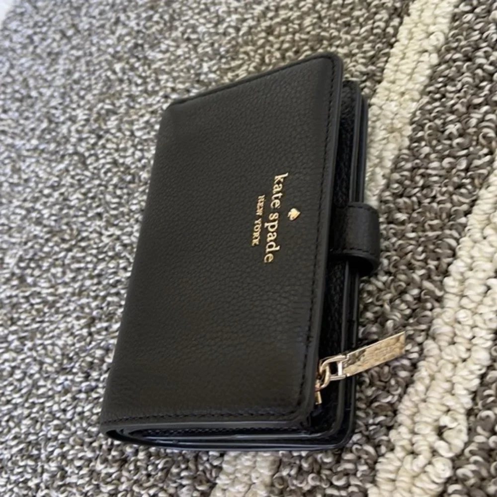 Kate Spade Leila Medium Compact Bifold Wallet Black - Picture 2 of 16